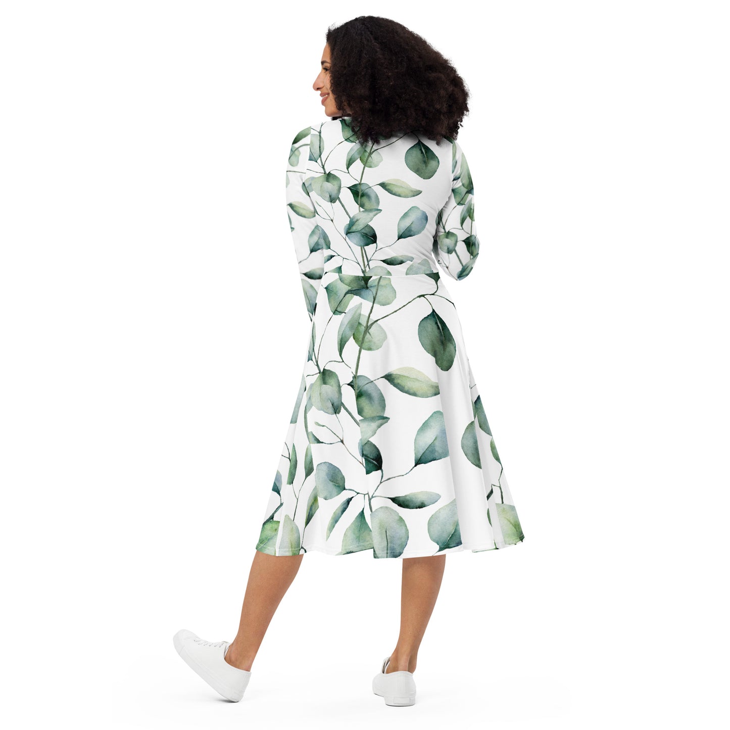 Langes Kleid mit „Blätter“-Muster