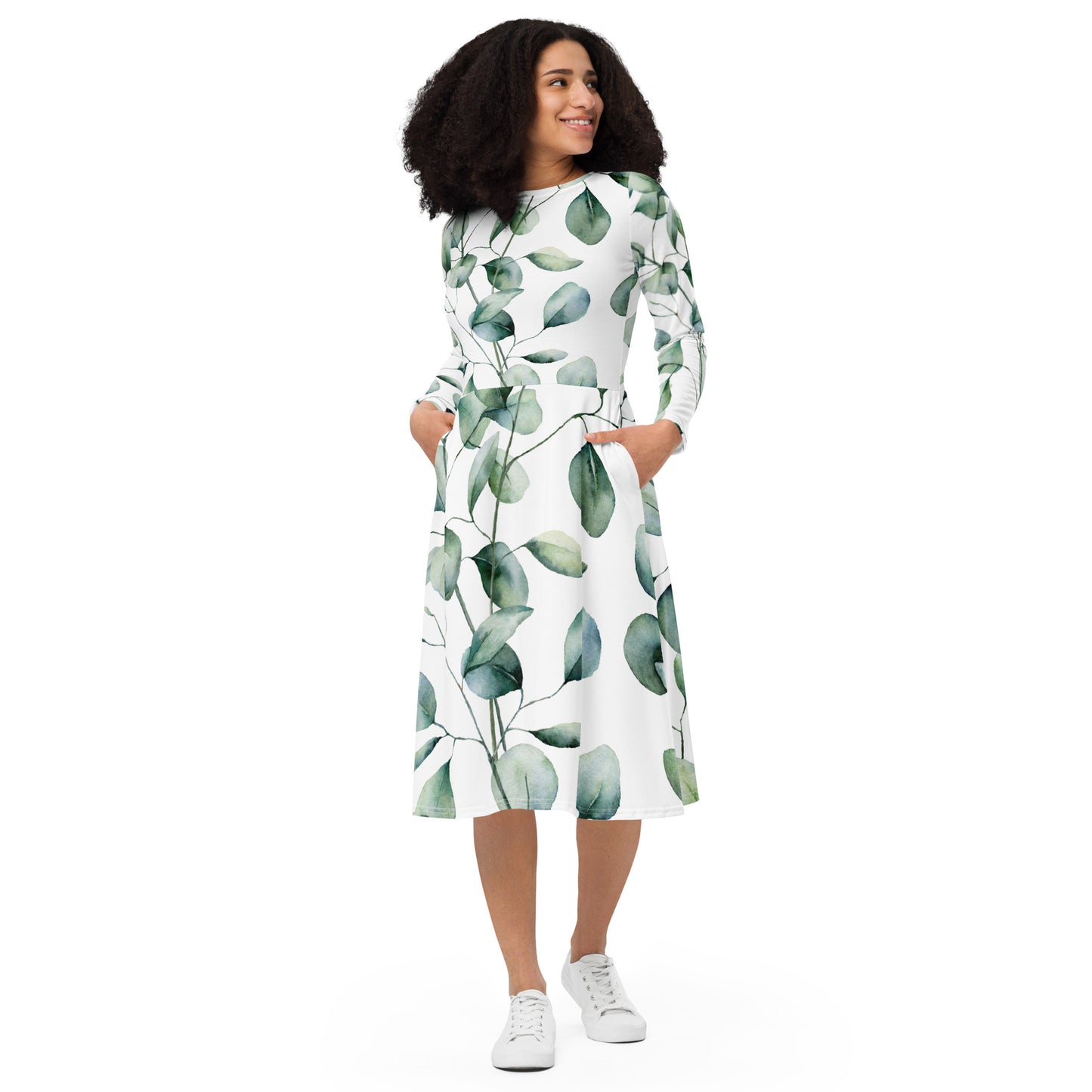 Langes Kleid mit „Blätter“-Muster