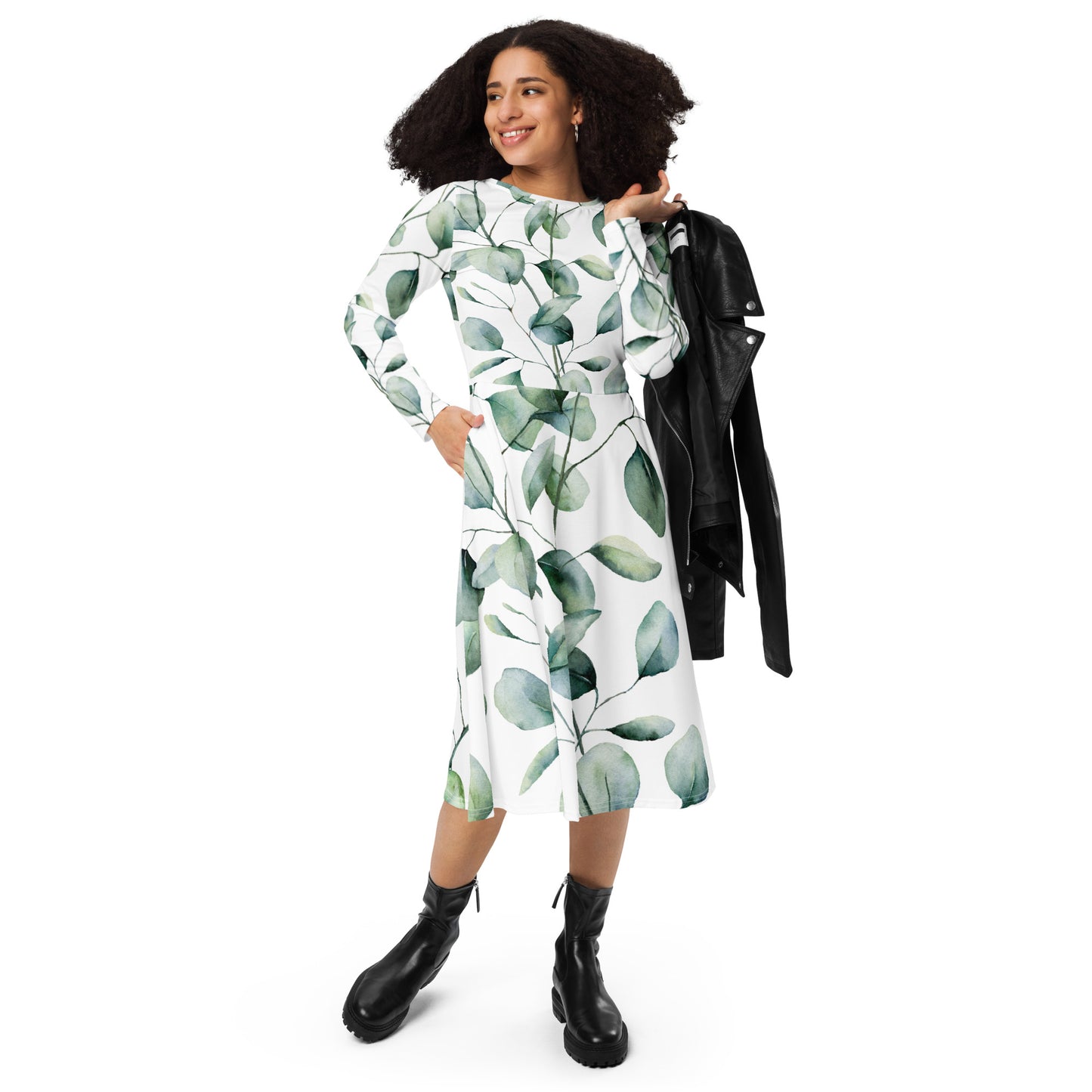 Langes Kleid mit „Blätter“-Muster