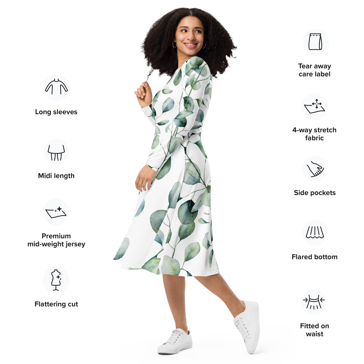 Langes Kleid mit „Blätter“-Muster