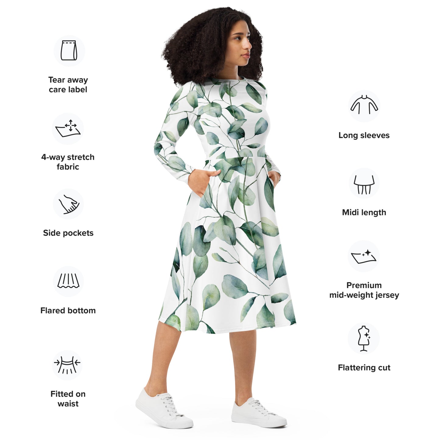 Langes Kleid mit „Blätter“-Muster