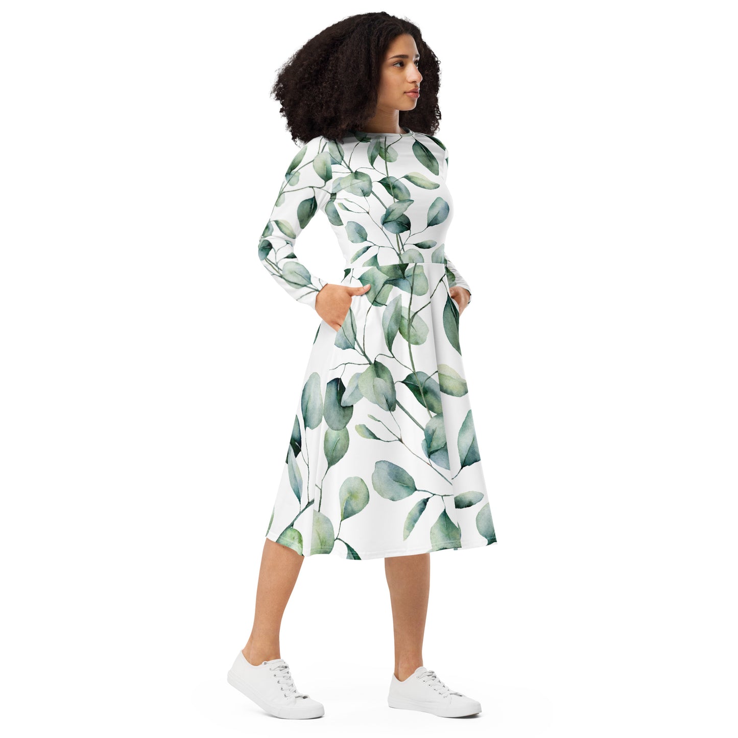 Langes Kleid mit „Blätter“-Muster
