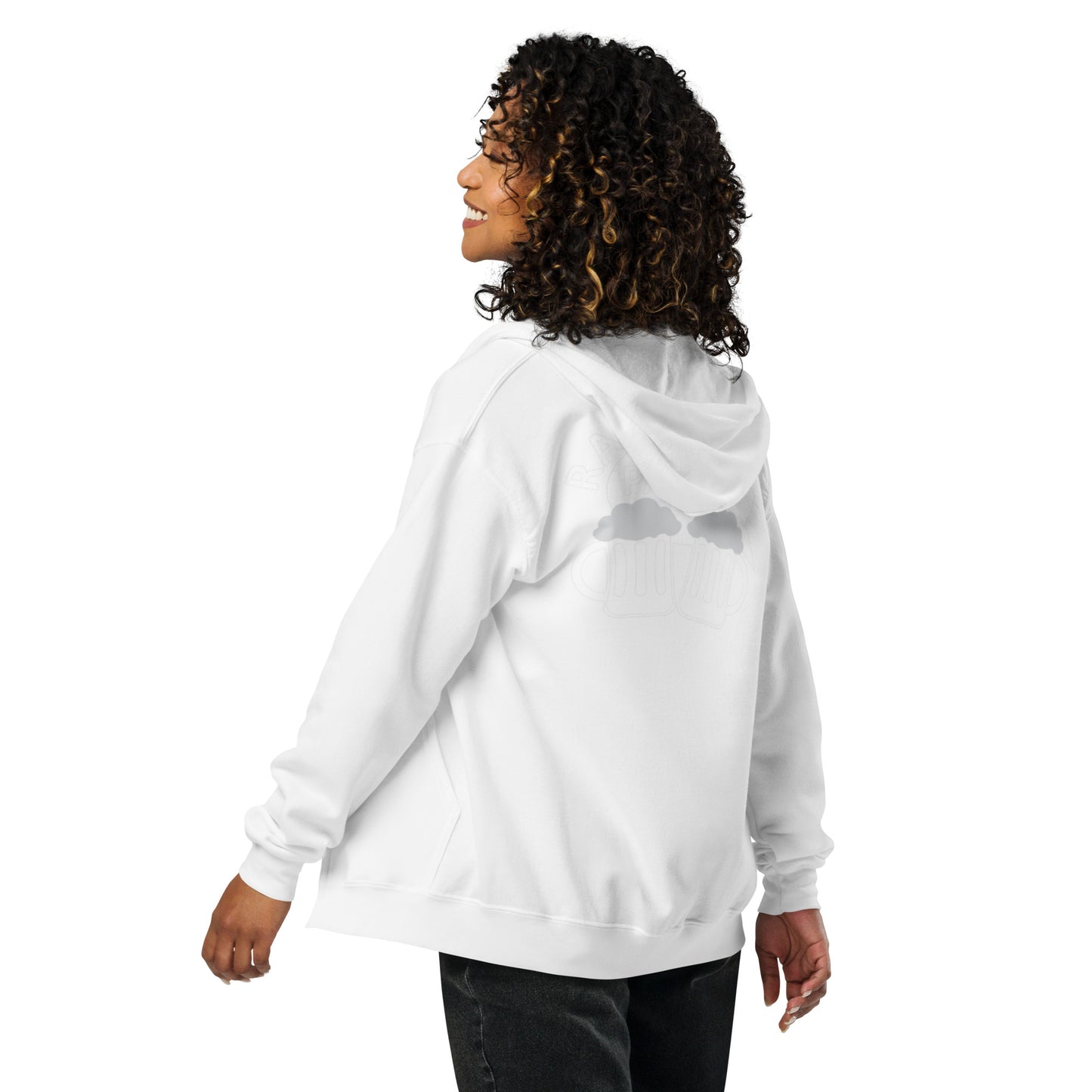 „Rajamäken Palaveri“ Unisex-Hoodie mit Reißverschluss (Brust + Rücken)