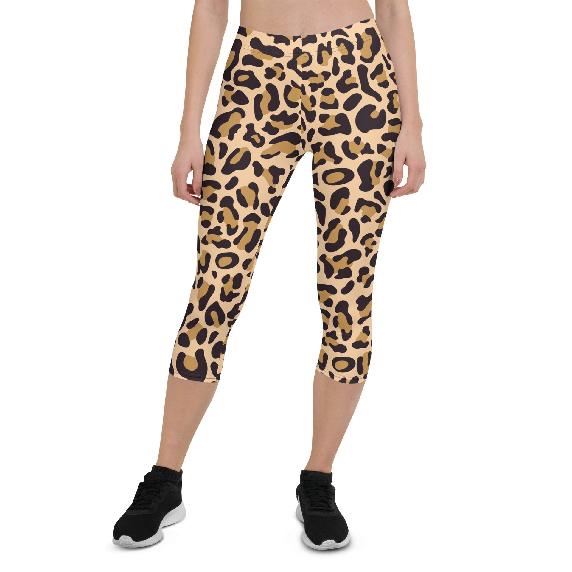 Women's Active Cheetah Animal Print Workout Capri Leggings, Black