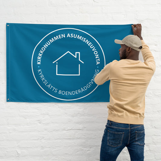 "Kirkkonummen Housing Advice" wall flag, dark blue