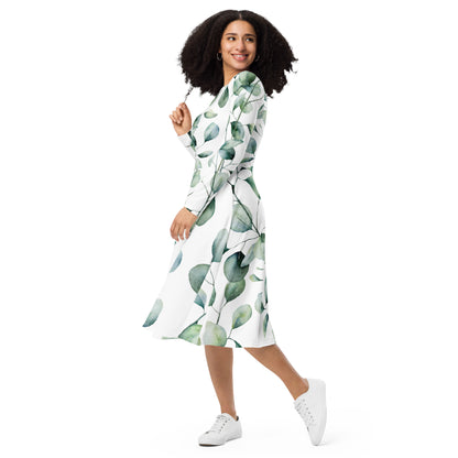 Langes Kleid mit „Blätter“-Muster