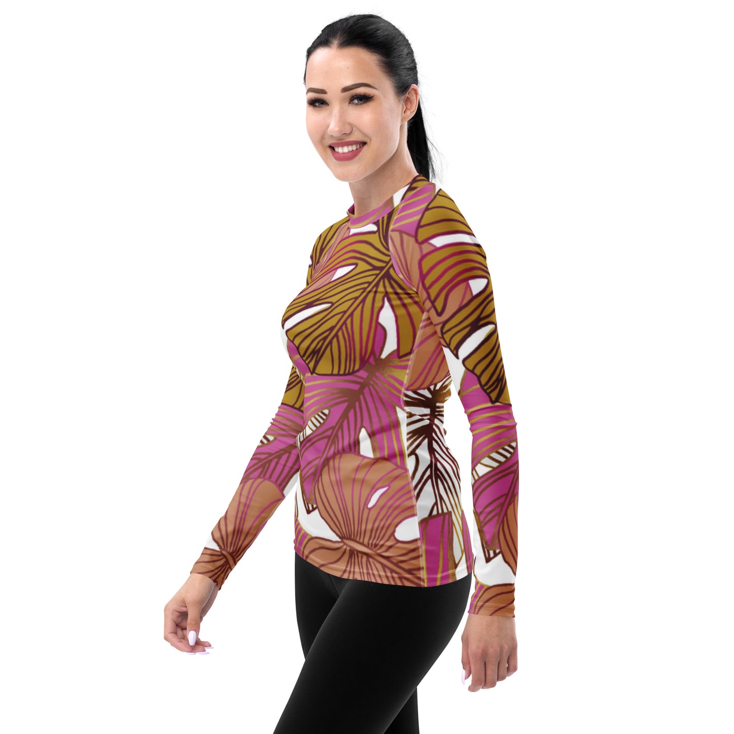 Damen-Langarmshirt mit „Leaves“-Muster