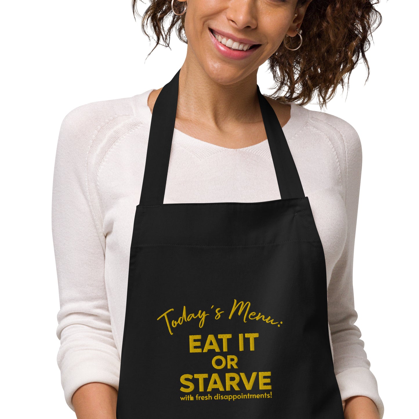 "Eat it or starve" essu brodeerauksella (ekologinen)