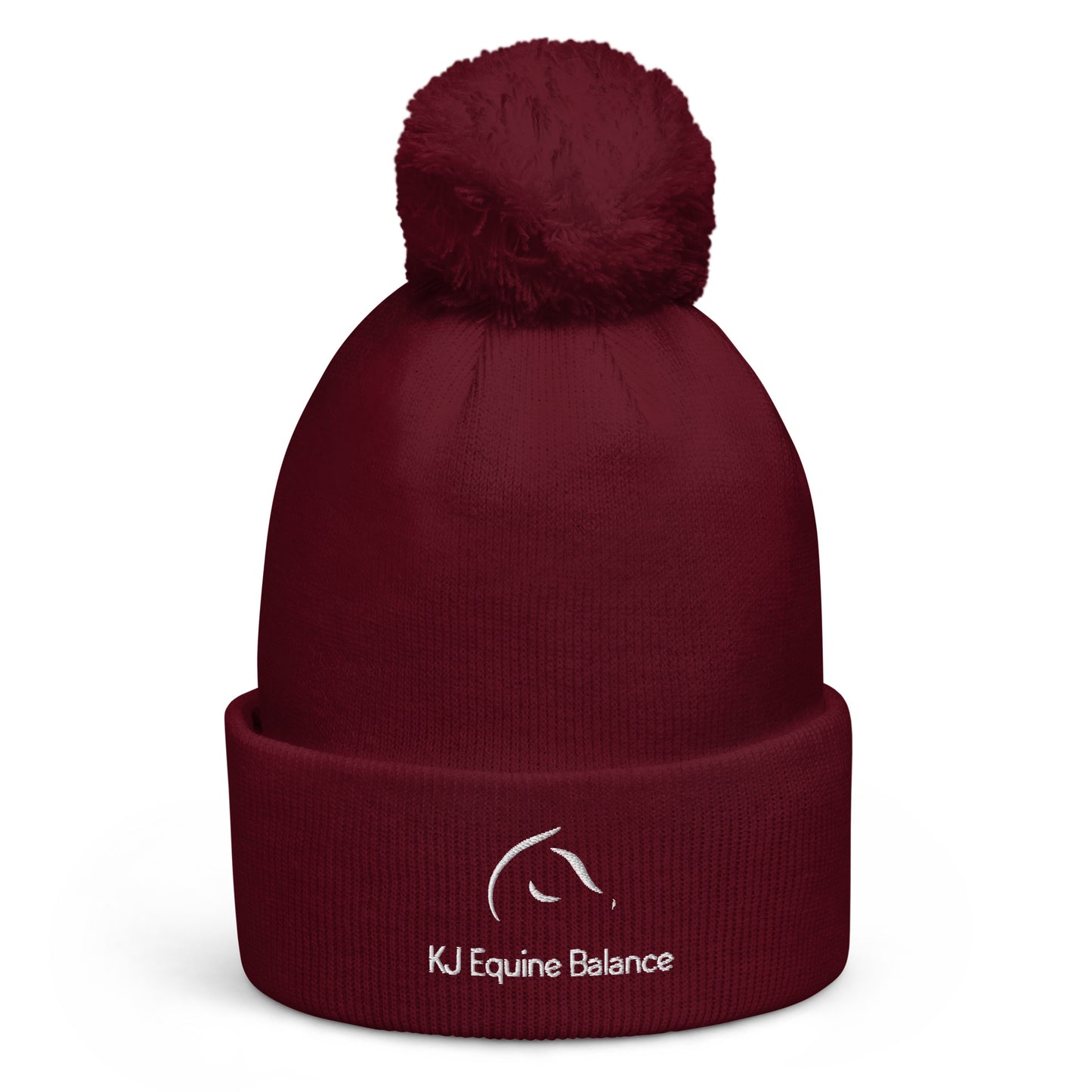 "KJ Equine" beanie with tassel, embroidery (white logo)