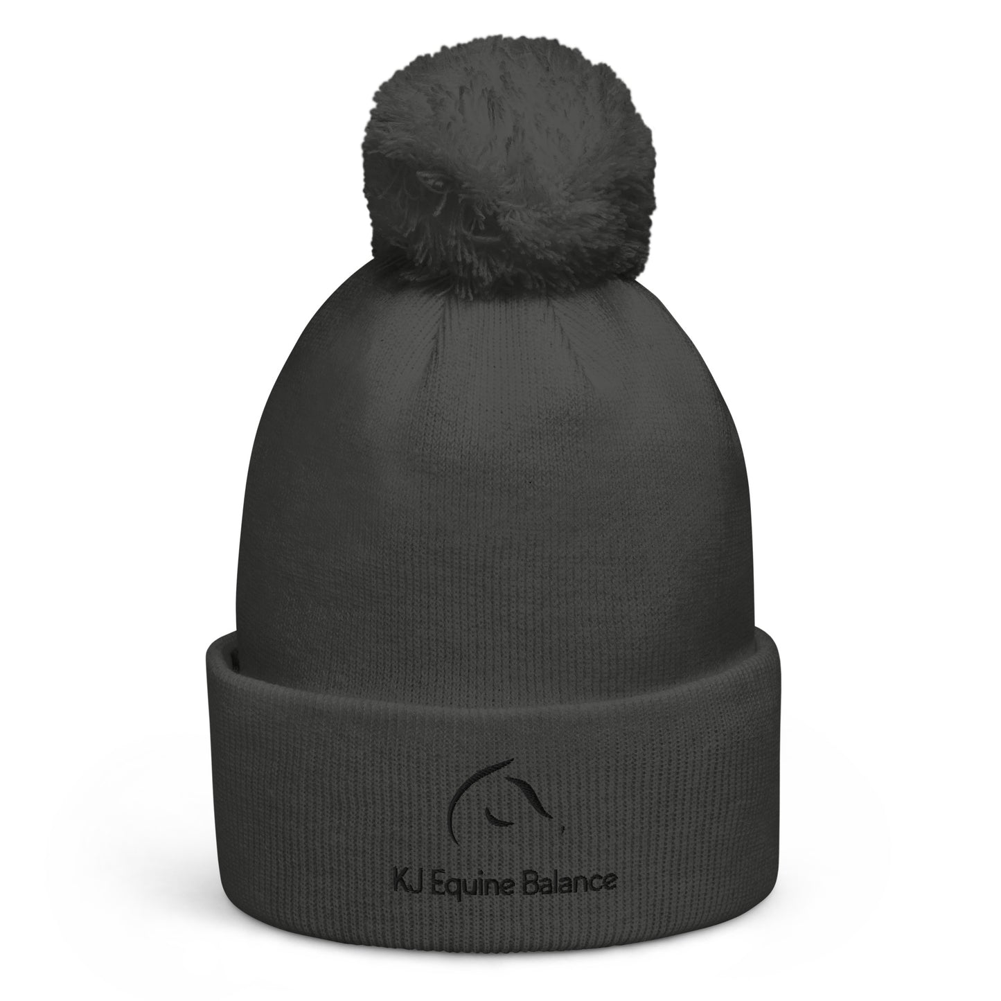 "KJ Equine" beanie with tassel, embroidery (black logo)