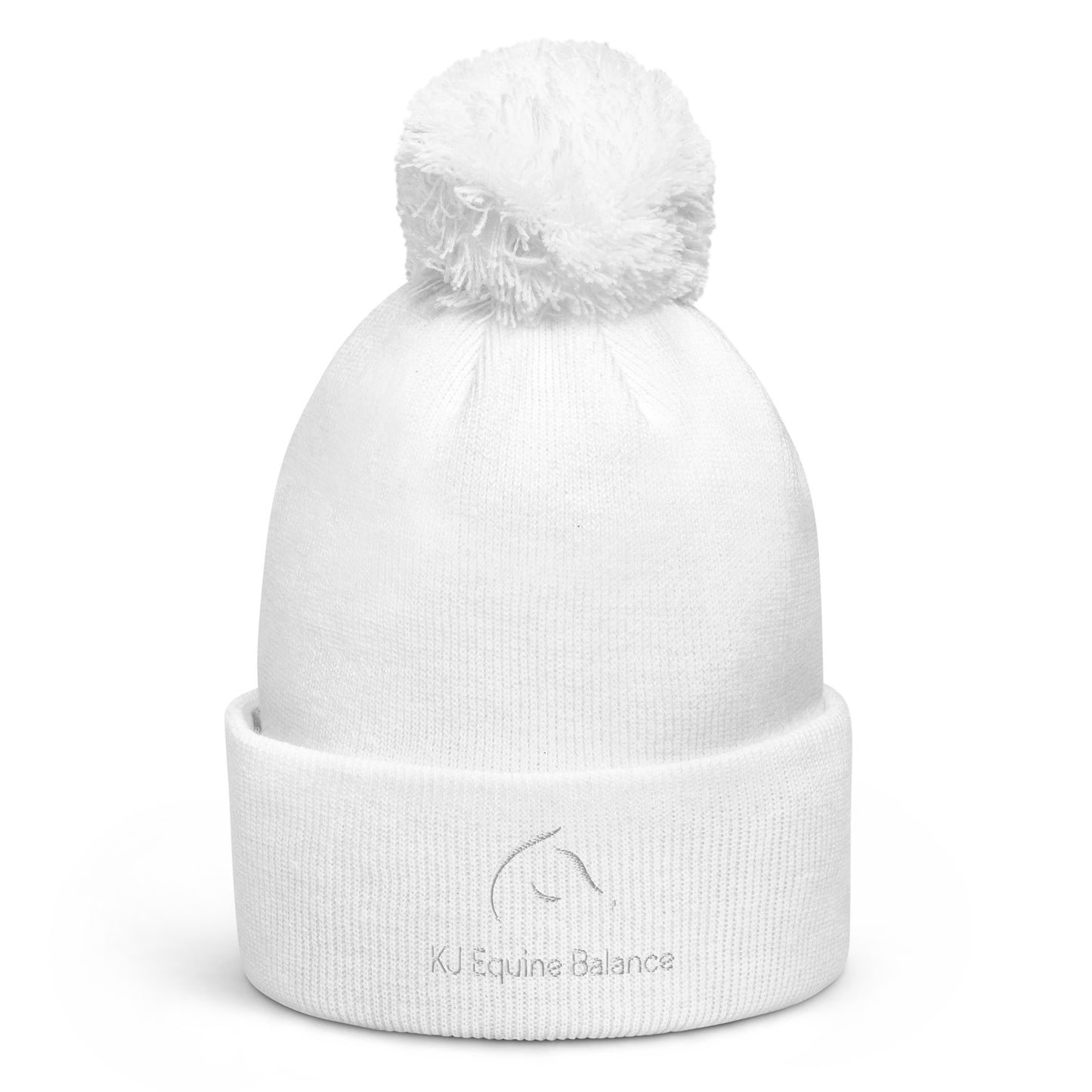 "KJ Equine" beanie with tassel, embroidery (white logo)