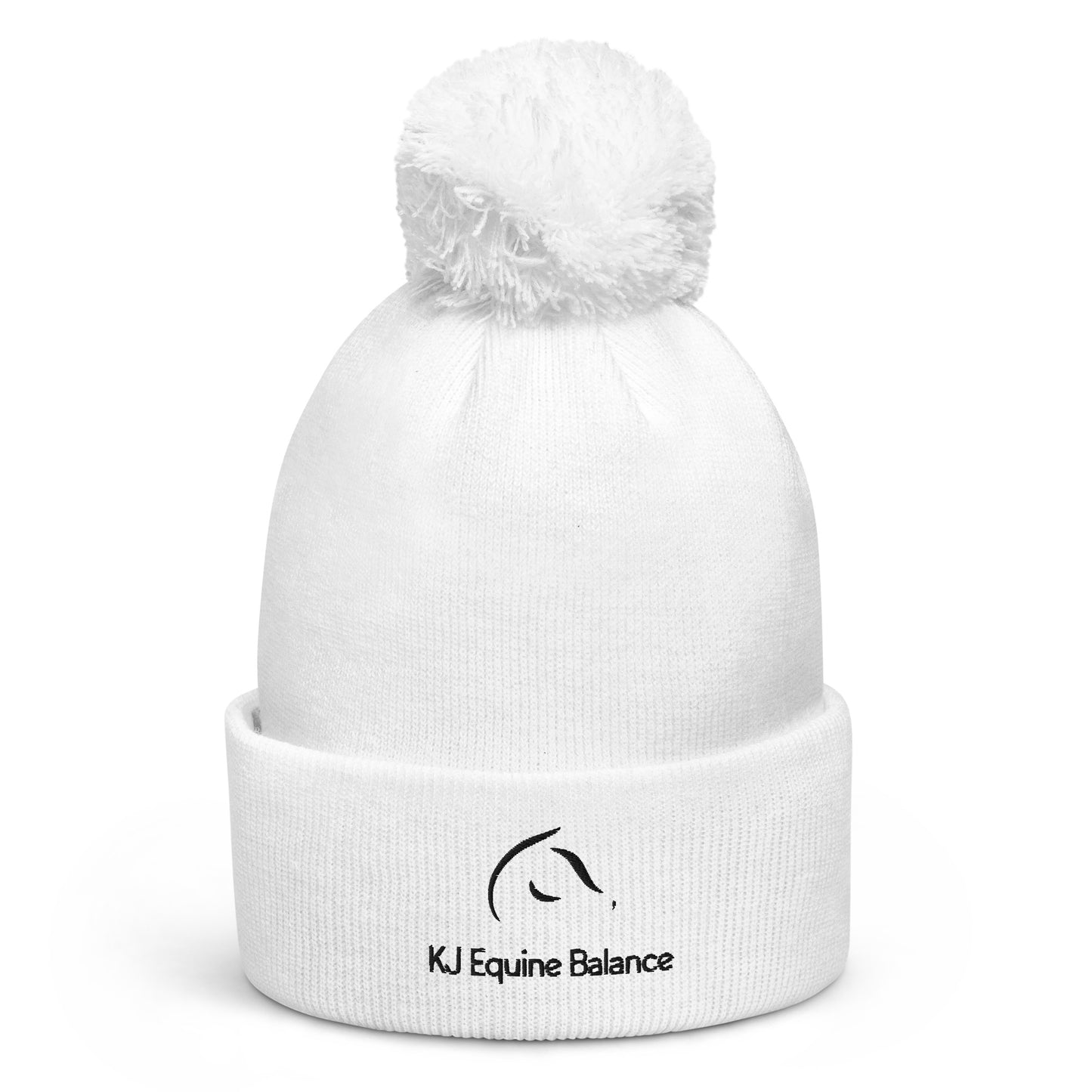 "KJ Equine" beanie with tassel, embroidery (black logo)