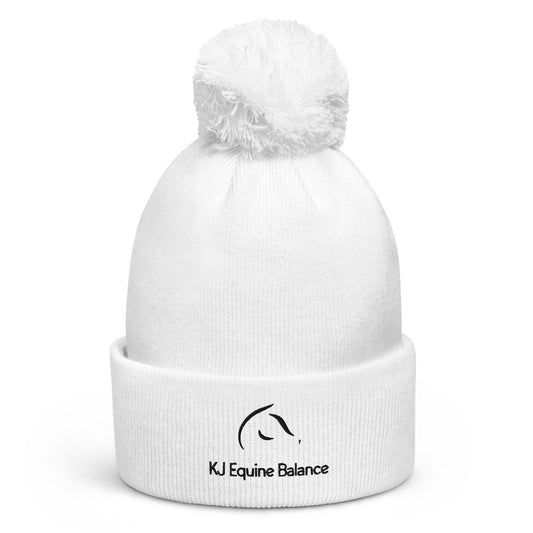 "KJ Equine" beanie with tassel, embroidery (black logo)