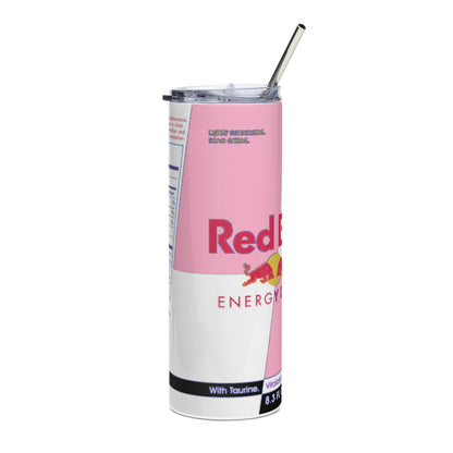 "Pinkki RedBull" juomamuki teräspillillä (600ml)
