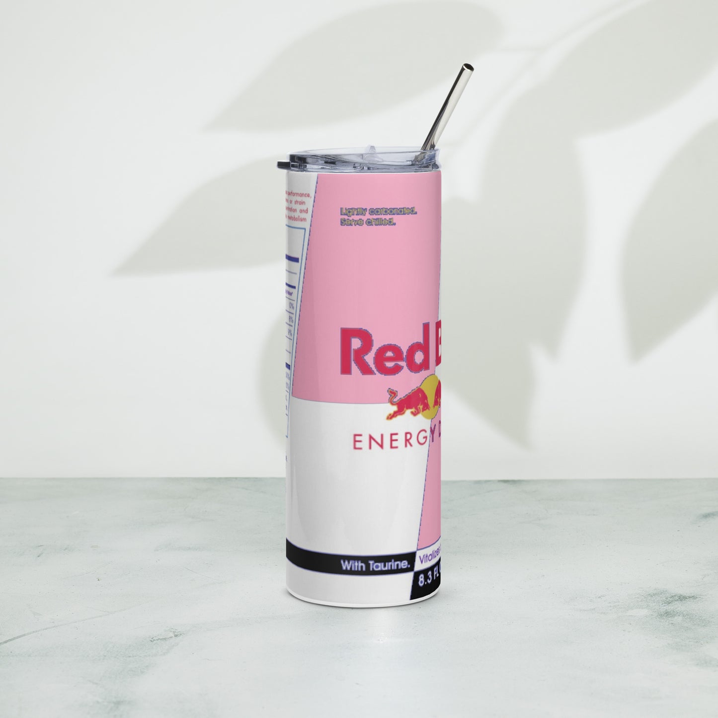 "Pinkki RedBull" juomamuki teräspillillä (600ml)