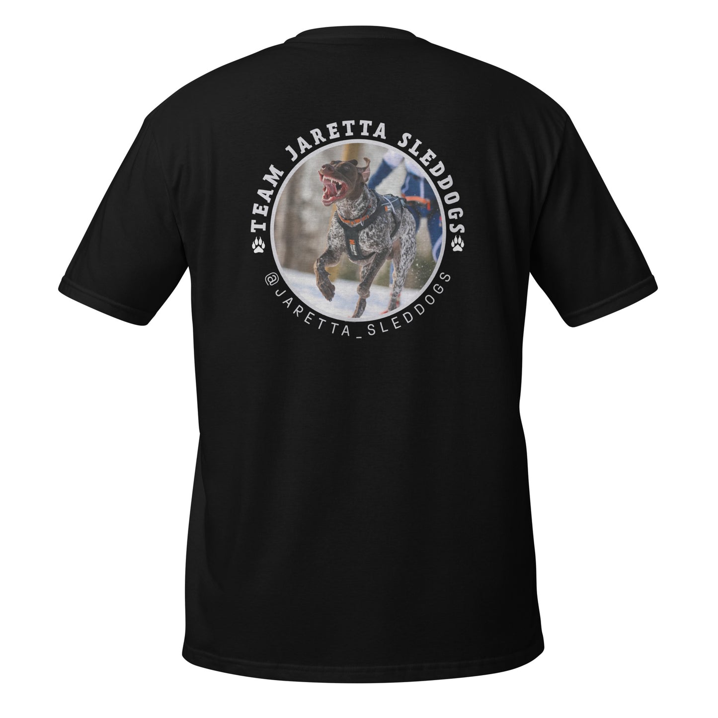 "Jaretta Sleddogs" unisex t-paita (selkäprinttaus)