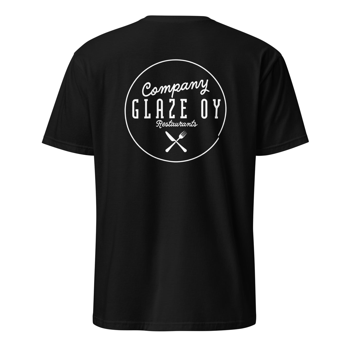 "Company Glaze" unisex t-shirt (white logo, back print) 