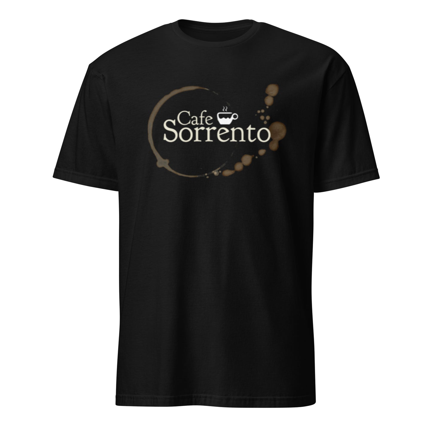 "Cafe Sorrento" unisex t-paita (logo isolla rinnassa)