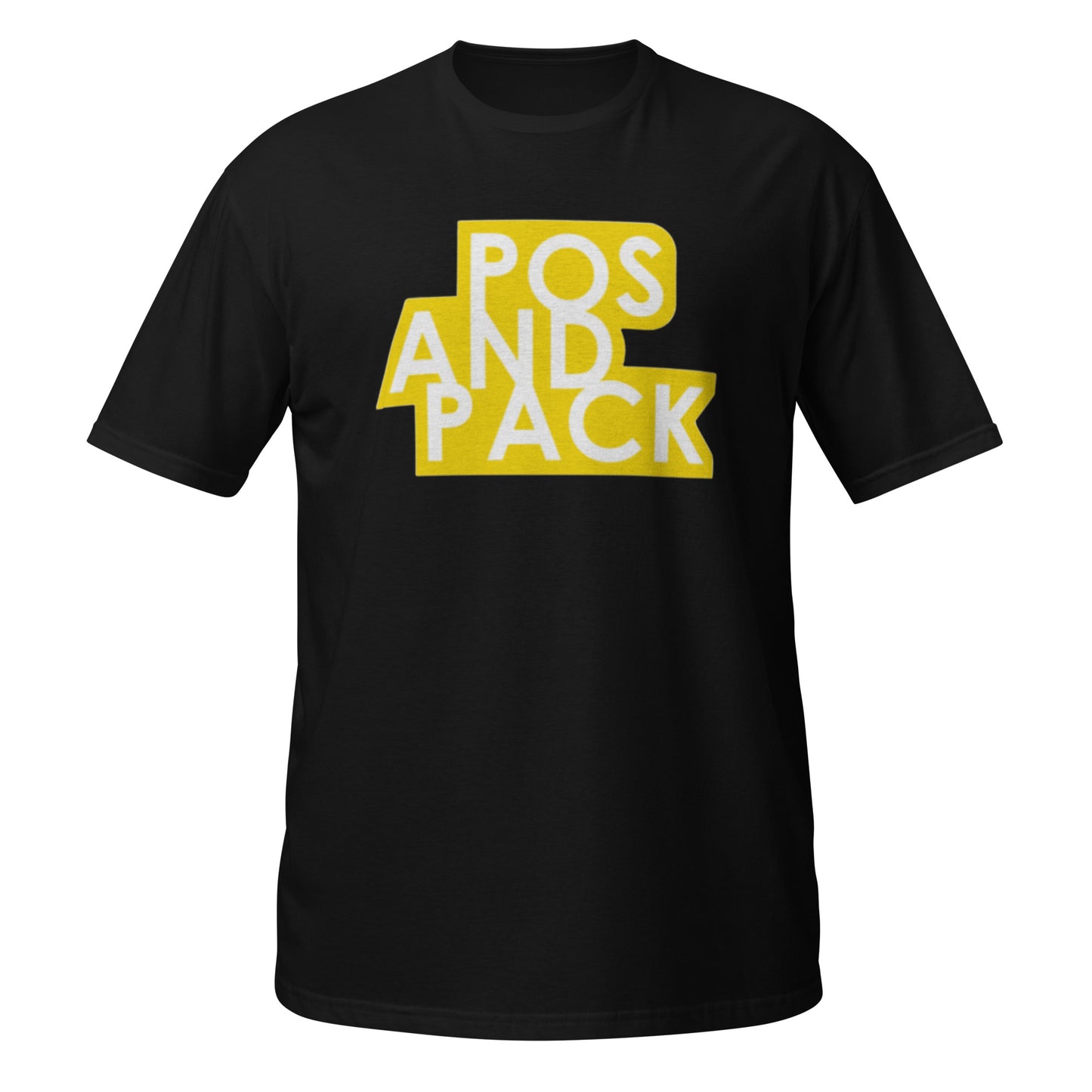 Unisex-T-Shirt „POS AND PACK“ (gelbes Logo) 