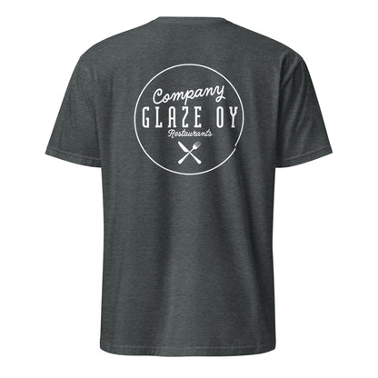 "Company Glaze" unisex t-shirt (white logo, back print) 