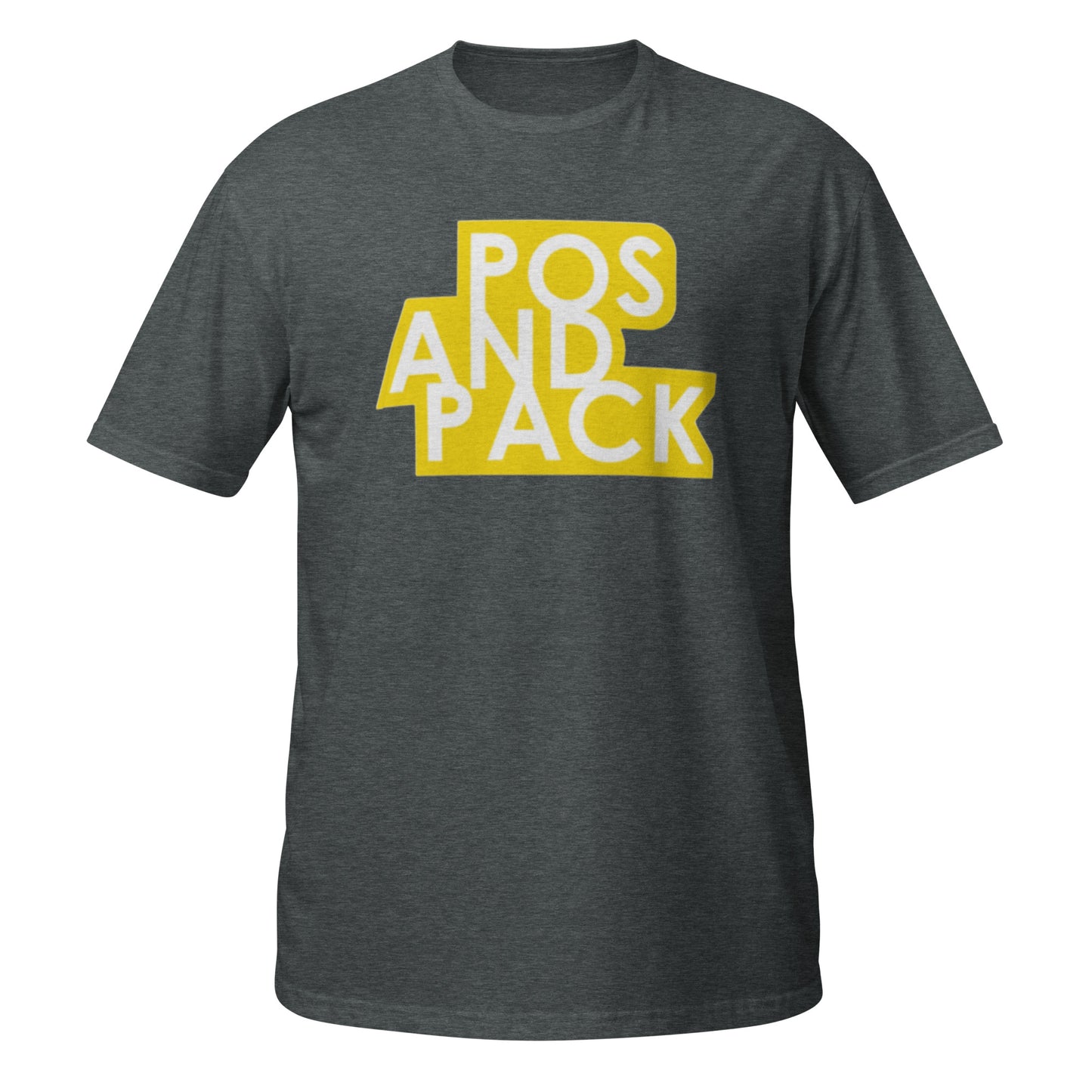 Unisex-T-Shirt „POS AND PACK“ (gelbes Logo) 