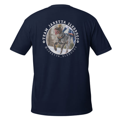 "Jaretta Sleddogs" unisex t-paita (selkäprinttaus)