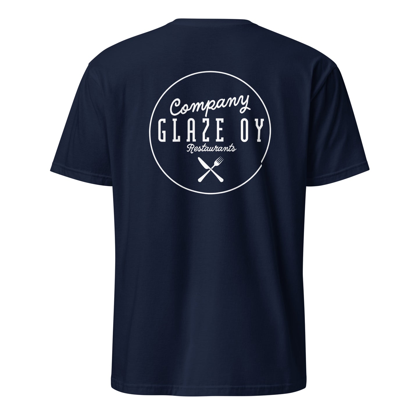 "Company Glaze" unisex t-shirt (white logo, back print) 