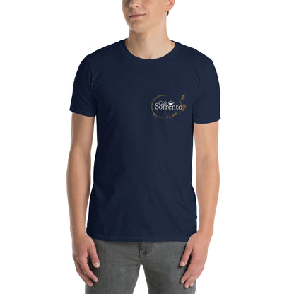 "Cafe Sorrento" unisex t-paita (logo pienellä rinnassa)