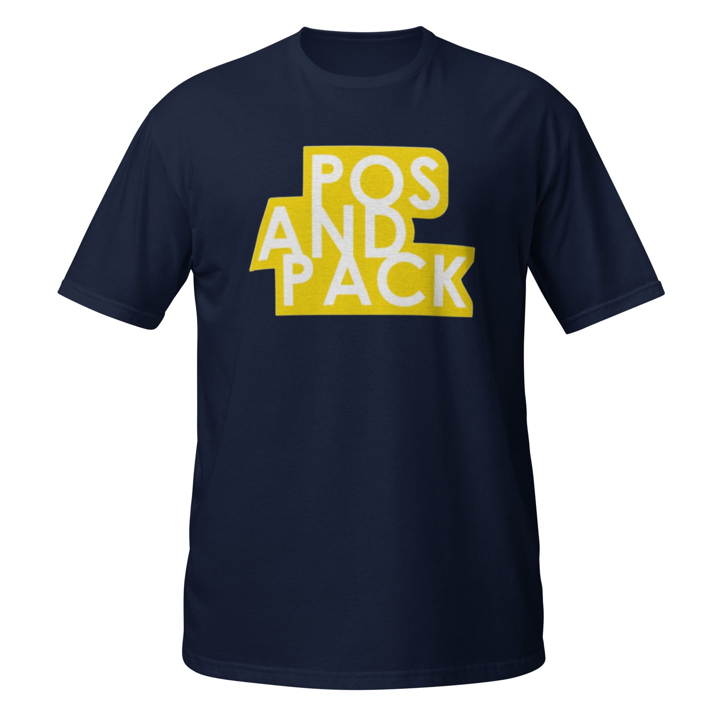 Unisex-T-Shirt „POS AND PACK“ (gelbes Logo) 