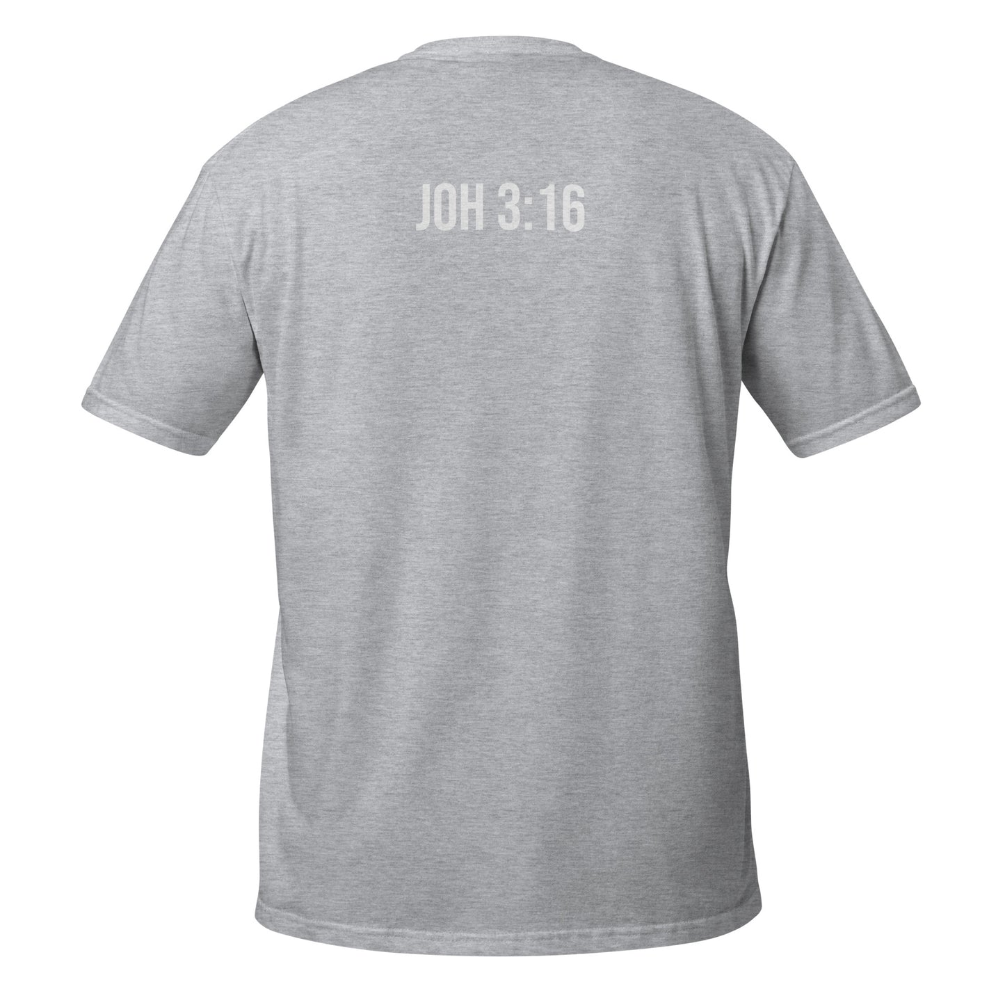 "JOH 3:16" unisex t-paita selkäprinttauksella