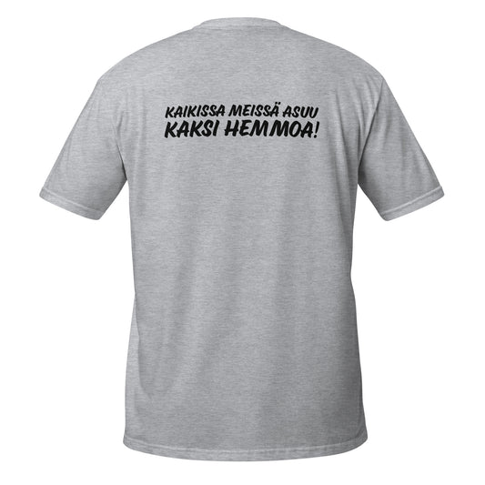 „Kaksi Hemmoa“ Unisex-T-Shirt (schwarzer Text) 