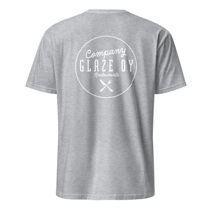 "Company Glaze" unisex t-shirt (white logo, back print) 