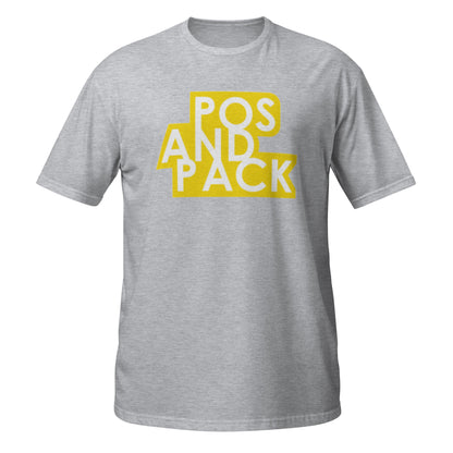 Unisex-T-Shirt „POS AND PACK“ (gelbes Logo) 