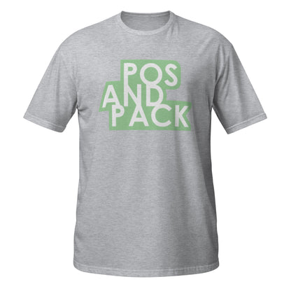 "POS AND PACK" unisex t-paita (vihreä logo)