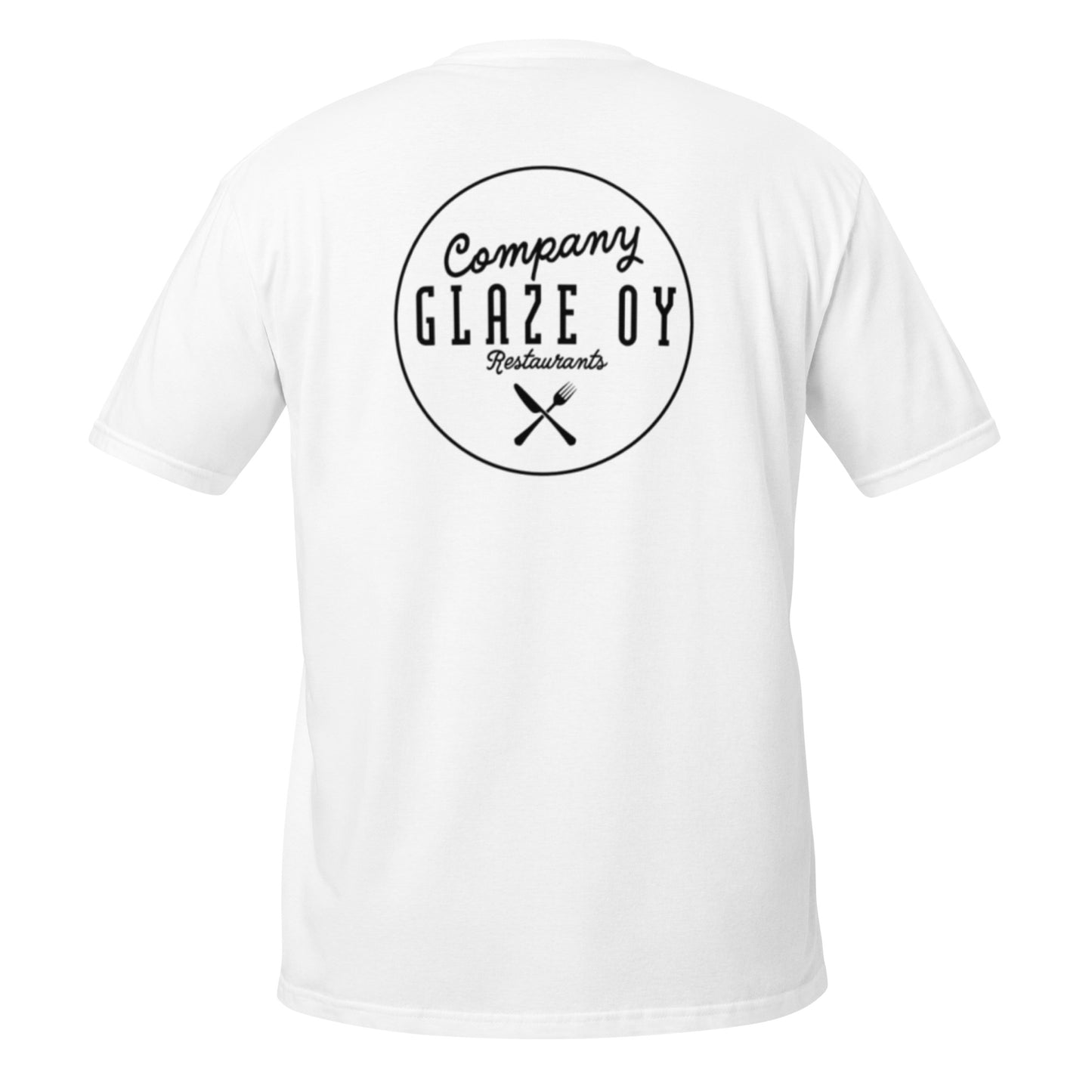 "Company Glaze" unisex t-shirt (black logo, back print) 