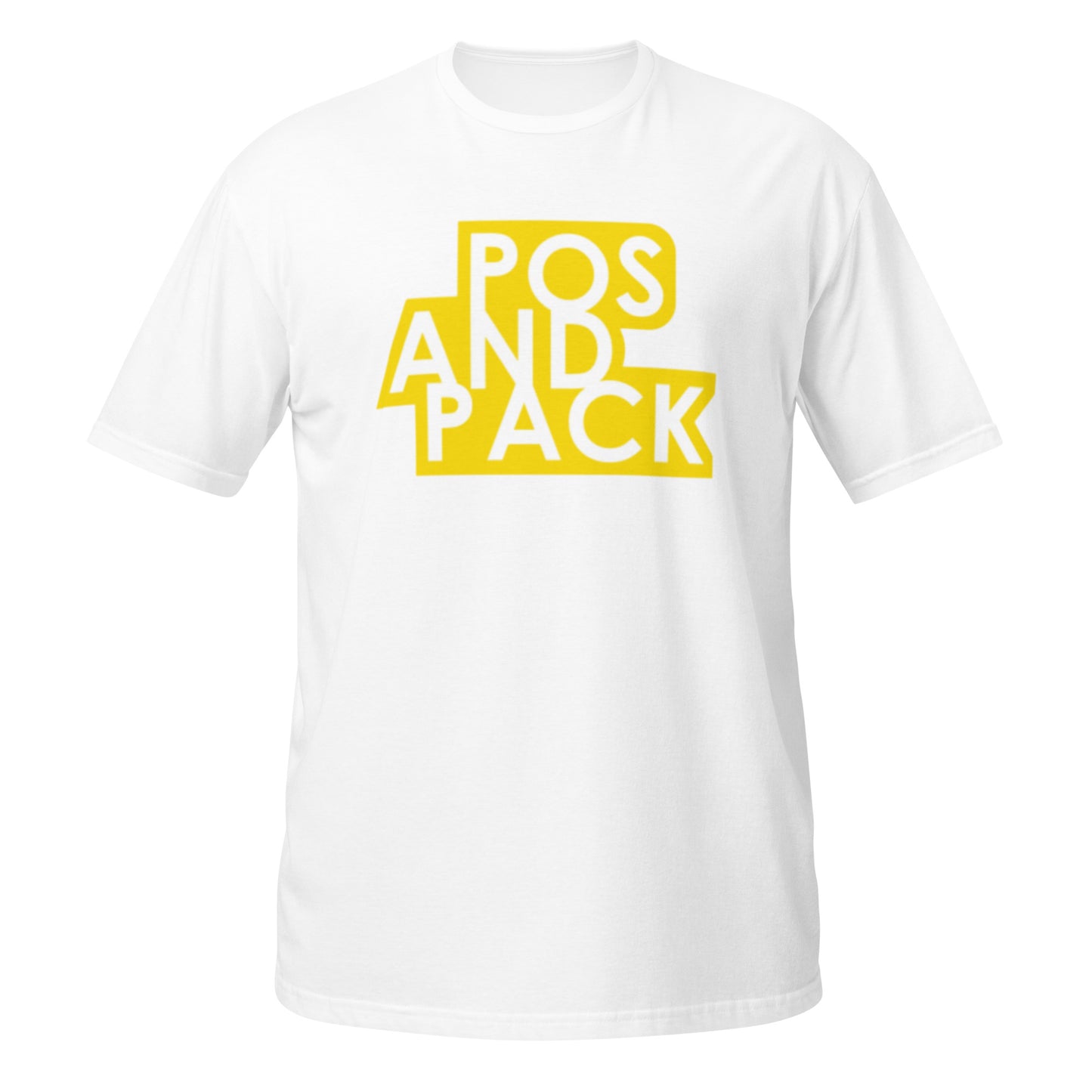 Unisex-T-Shirt „POS AND PACK“ (gelbes Logo) 