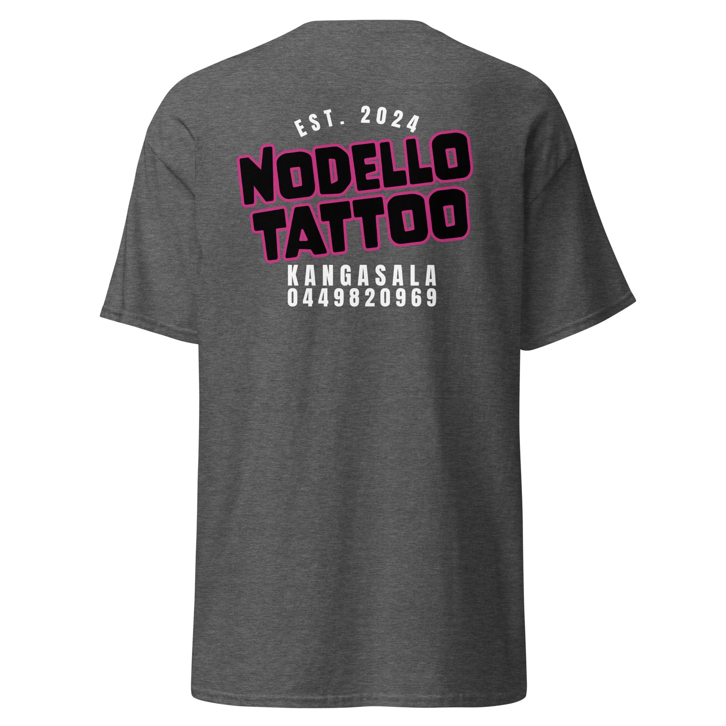 "Nodello Tattoo" unisex t-paita (logo selässä)