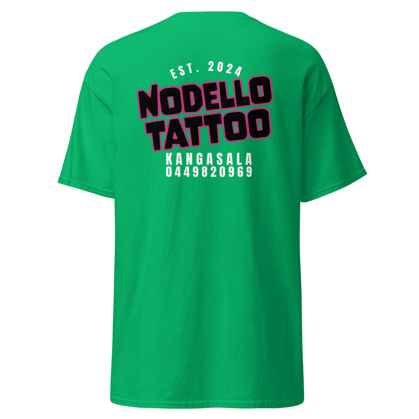 "Nodello Tattoo" unisex t-paita (logo selässä)