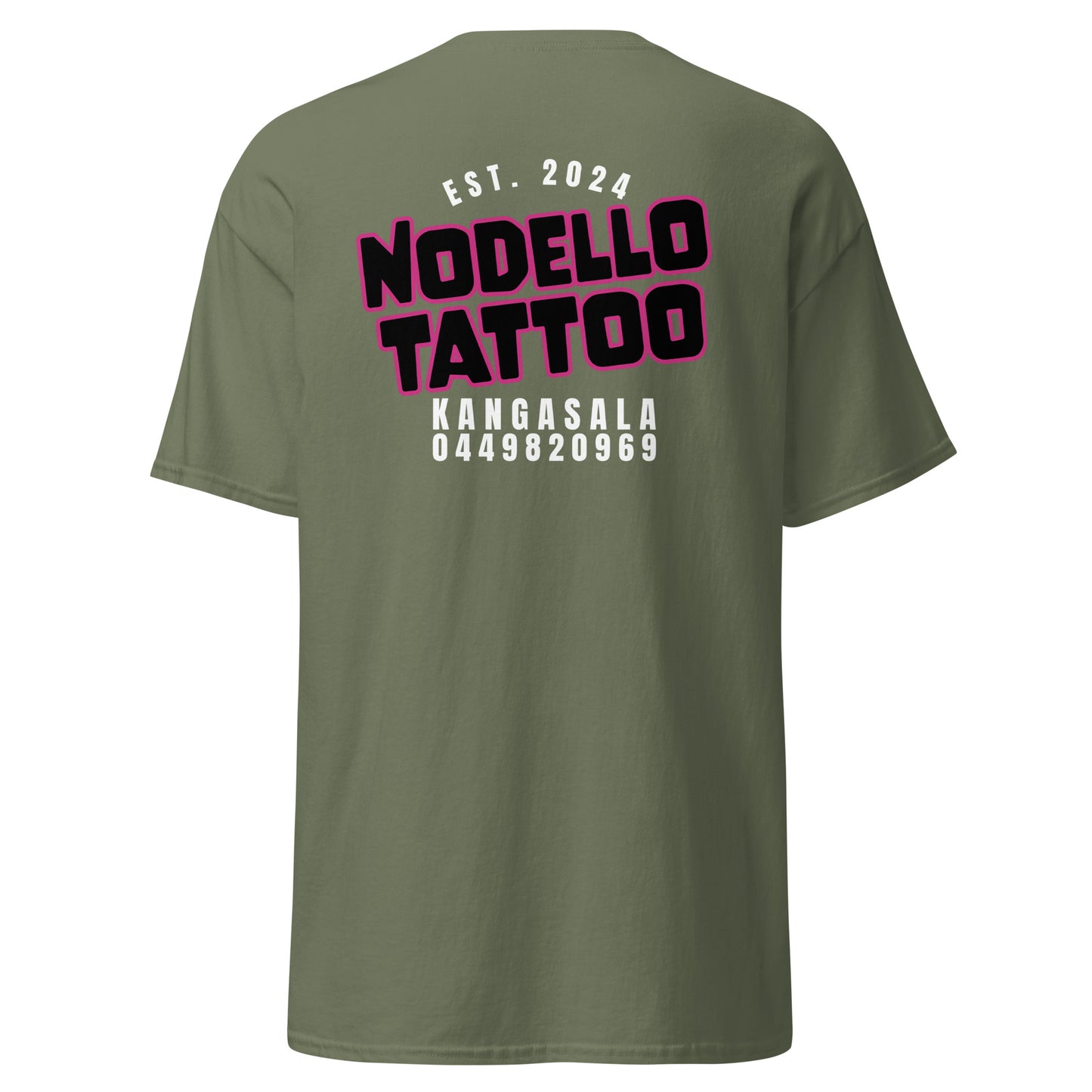 "Nodello Tattoo" unisex t-paita (logo selässä)