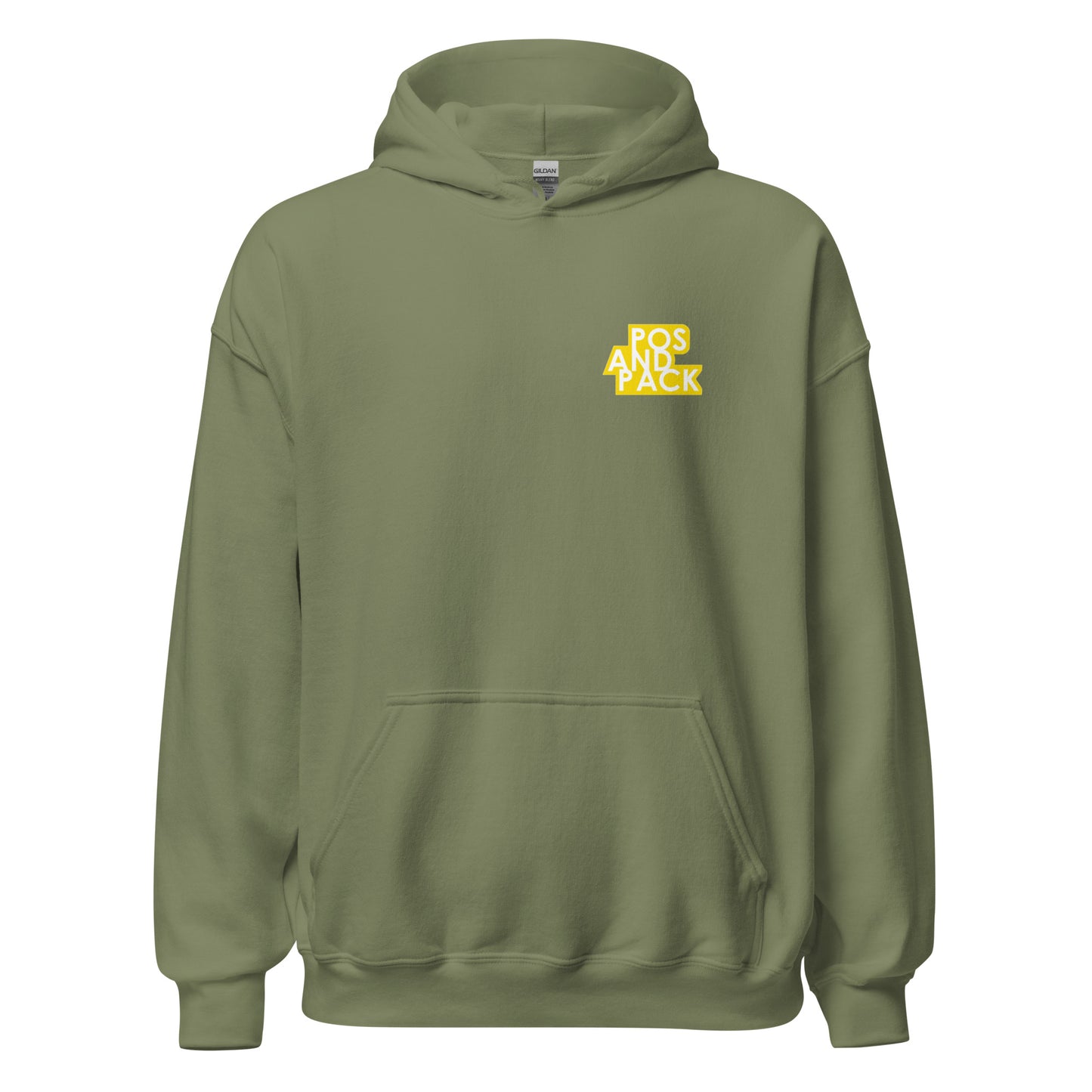 "POS AND PACK" unisex hoodie (yellow logo)