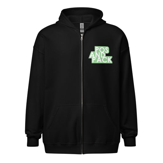 "POS AND PACK" hoodie with zipper (green logo)