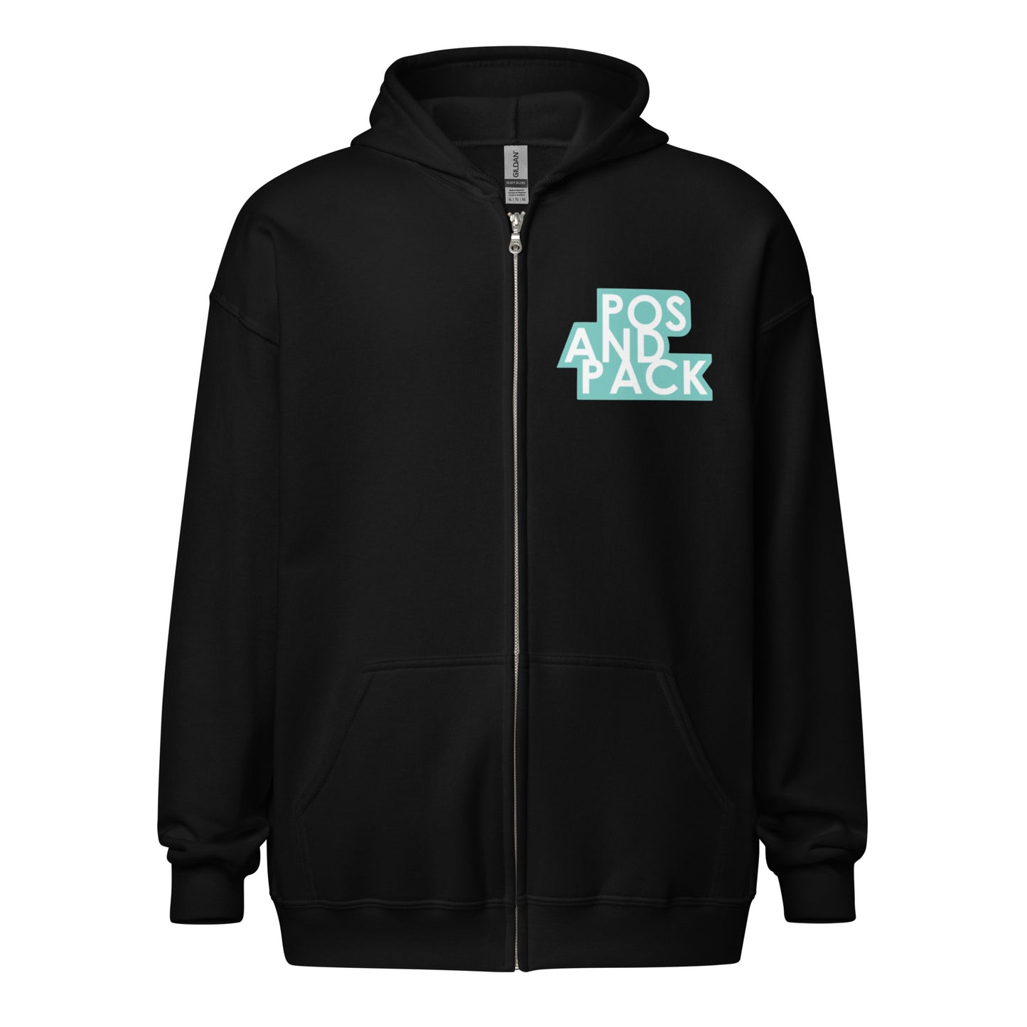 „POS AND PACK“ Kapuzenpullover mit Reißverschluss (Mint-Logo)