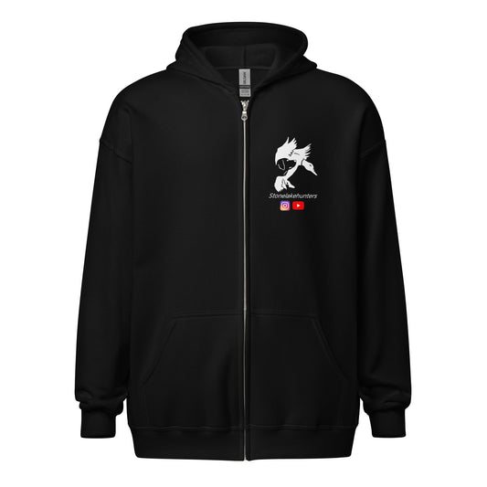 "Stonelake Hunters" zip-up hoodie, white logo (image on chest)