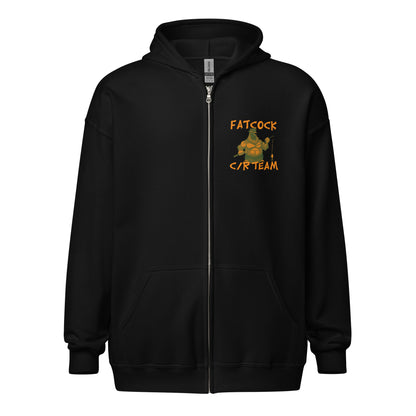 "Fatcock" hoodie with zipper, Jäger colors (chest + back print)