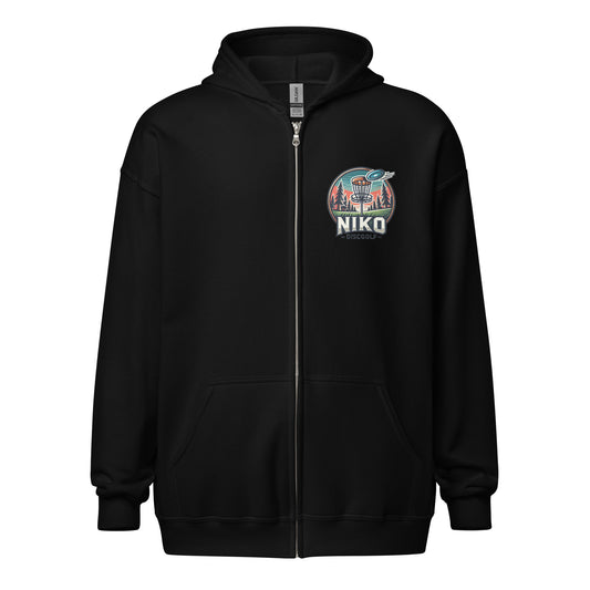 "Niko Discgolf" hoodie with zipper (logo on chest and back)