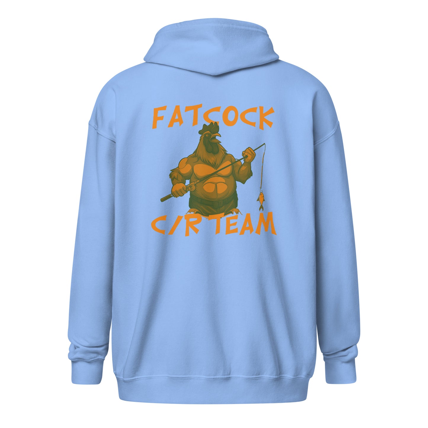 „Fatcock“ Kapuzenpullover mit Reißverschluss, Jägerfarben (Brust + Rückendruck)