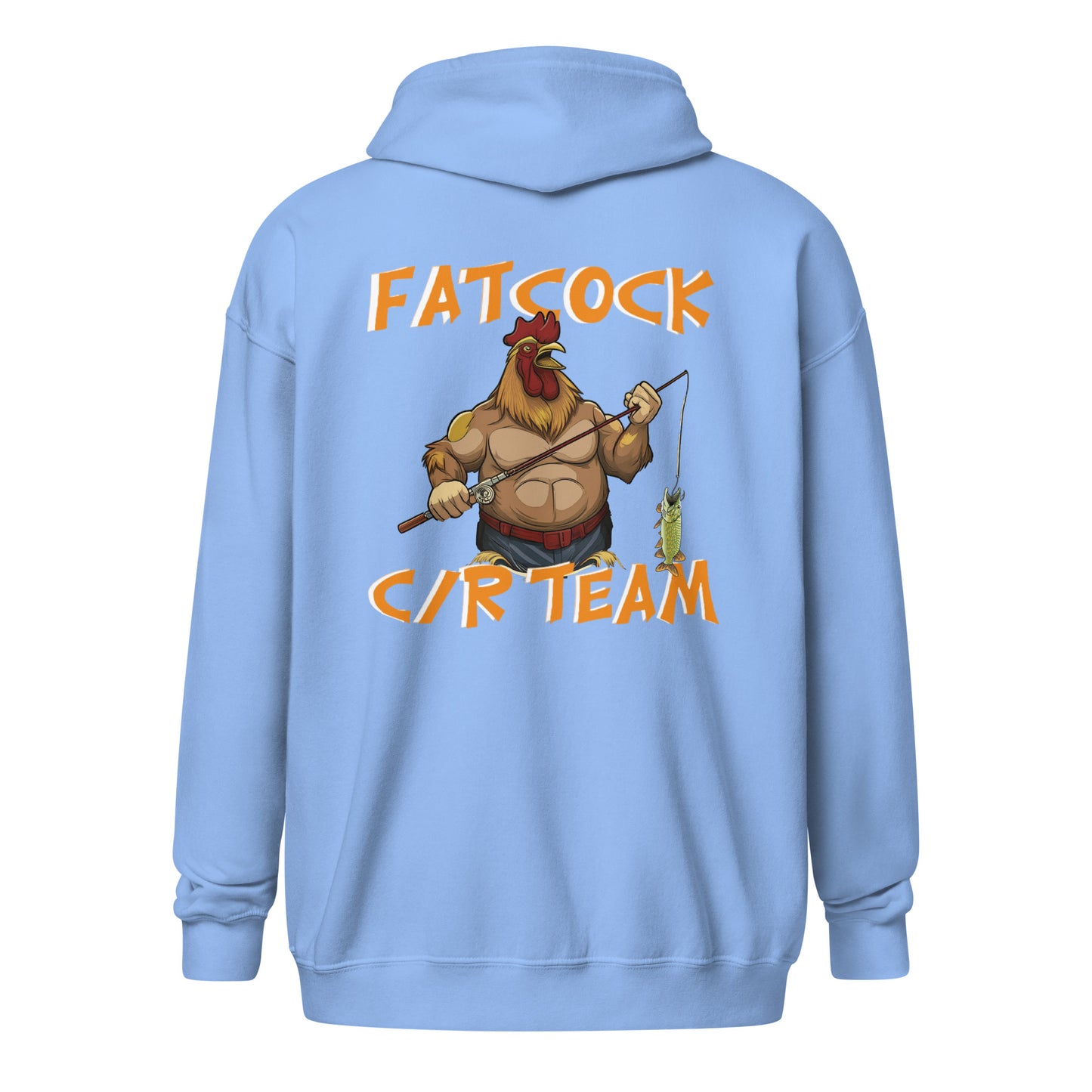 „Fatcock“ Kapuzenpullover mit Reißverschluss (Vorder- und Rückseite bedruckt)