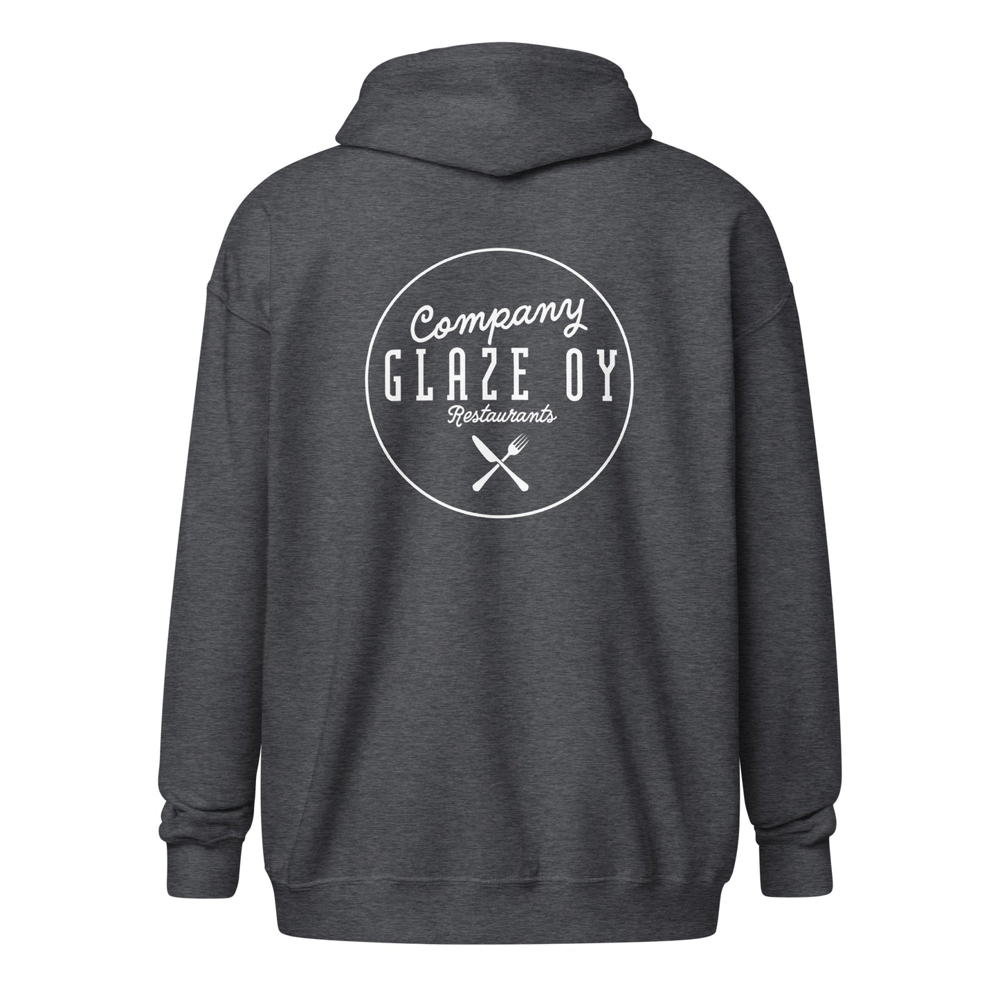 „Company Glaze“ Unisex-Hoodie mit Reißverschluss (weißes Logo)