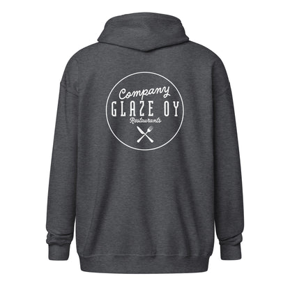 „Company Glaze“ Unisex-Hoodie mit Reißverschluss (weißes Logo)