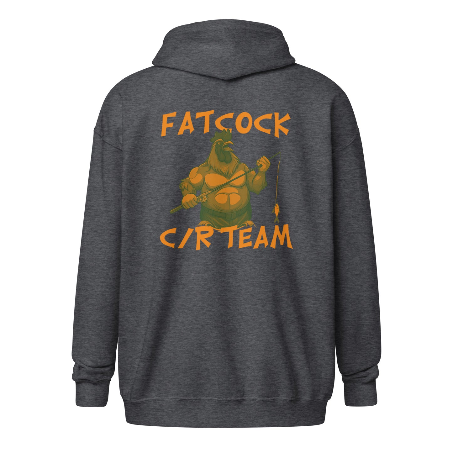 "Fatcock" hoodie with zipper, Jäger colors (chest + back print)